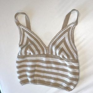 Tan and white crochet crop tank top